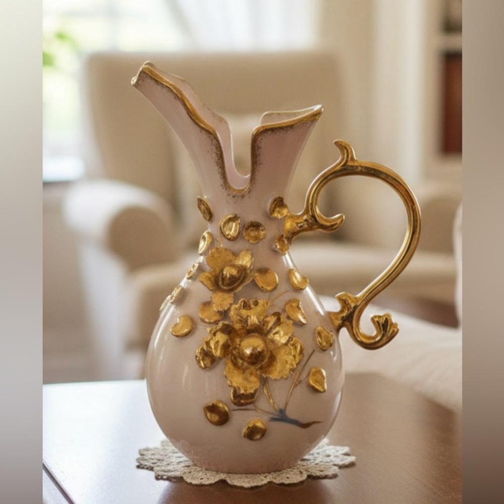 Vintage Lefton China Pink & 24K Weeping Gold Floral Vase #70435